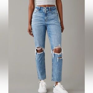 American Eagle Light Blue Straight Leg Strigid Ripped Mom Jeans